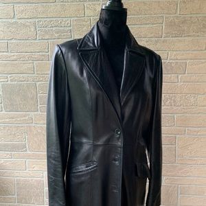 Beautiful full length leather coat by BEBE
